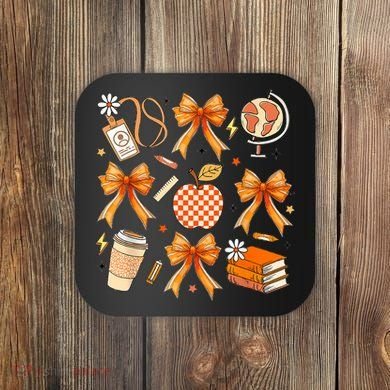 Coquette Teacher Game Day Fall Autumn Book Coffee Coaster