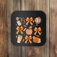 Coquette Teacher Game Day Fall Autumn Book Coffee Coaster thumb 0