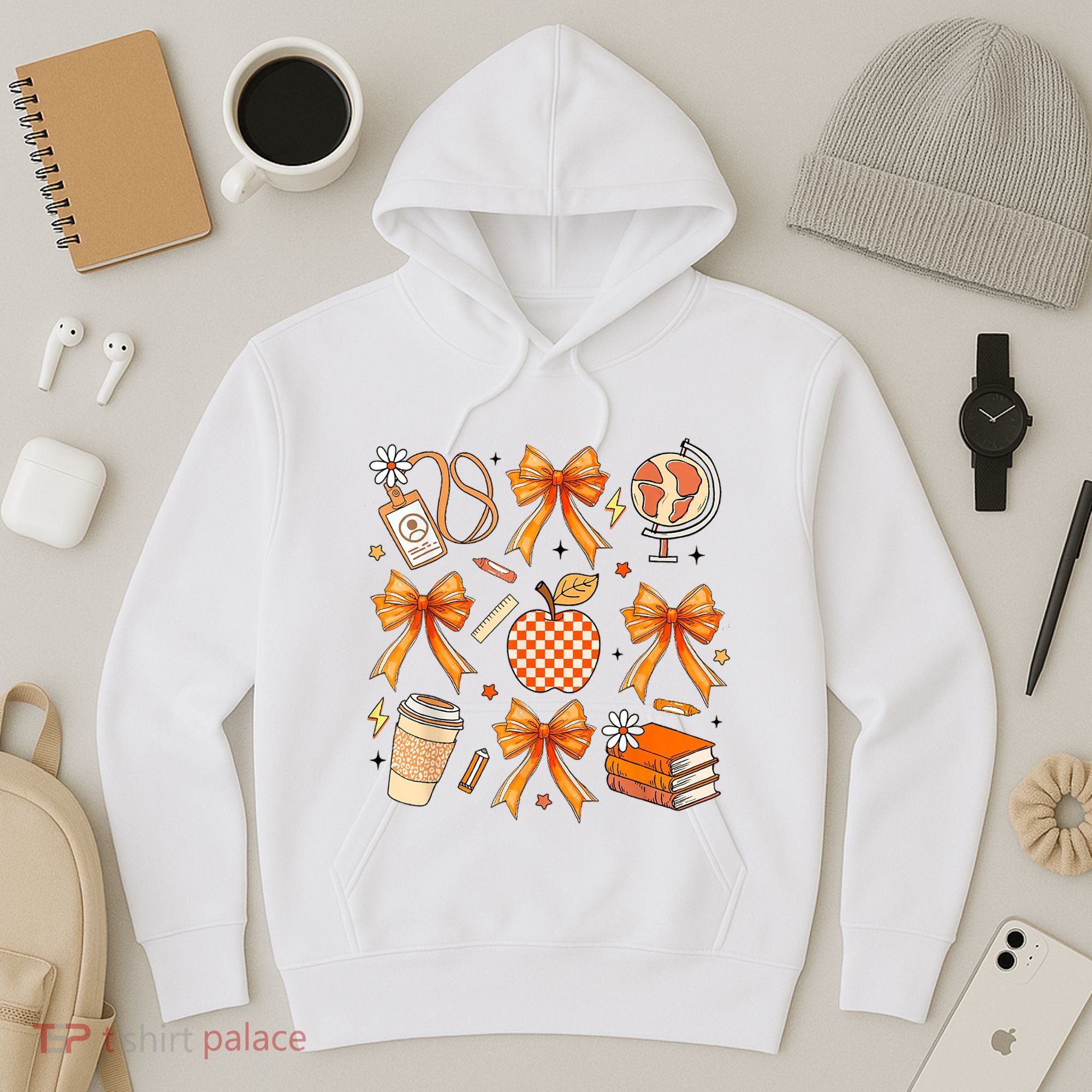 Coquette Teacher Game Day Fall Autumn Book Coffee Hoodie