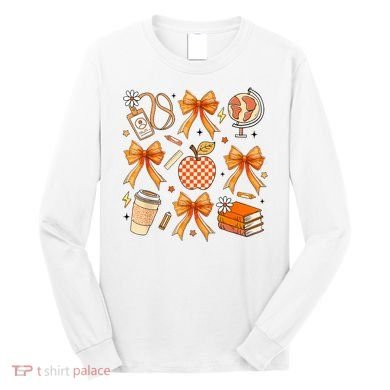 Coquette Teacher Game Day Fall Autumn Book Coffee Long Sleeve Shirt