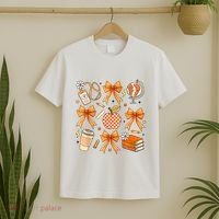 Coquette Teacher Game Day Fall Autumn Book Coffee T-Shirt thumb 2