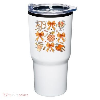 Coquette Teacher Game Day Fall Autumn Book Coffee Tumbler