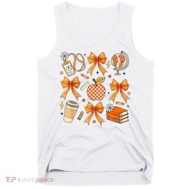 Coquette Teacher Game Day Fall Autumn Book Coffee Tank Top