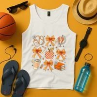 Coquette Teacher Game Day Fall Autumn Book Coffee Tank Top thumb 4