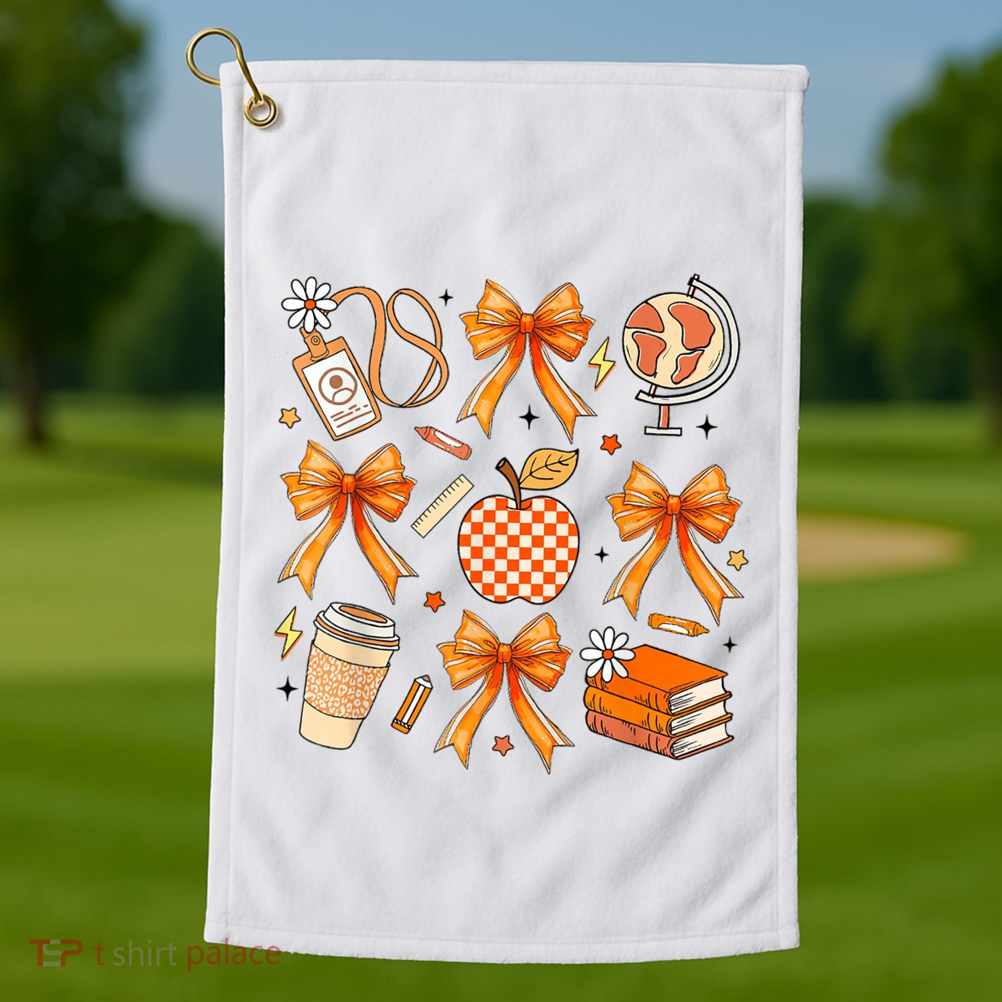 Coquette Teacher Game Day Fall Autumn Book Coffee Golf Towel
