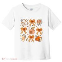 Coquette Teacher Game Day Fall Autumn Book Coffee Toddler T-Shirt thumb 0