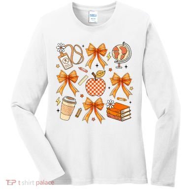 Coquette Teacher Game Day Fall Autumn Book Coffee Women's Long Sleeve Shirt