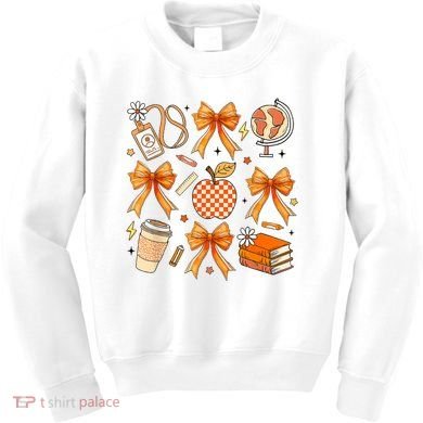 Coquette Teacher Game Day Fall Autumn Book Coffee Kids Sweatshirt