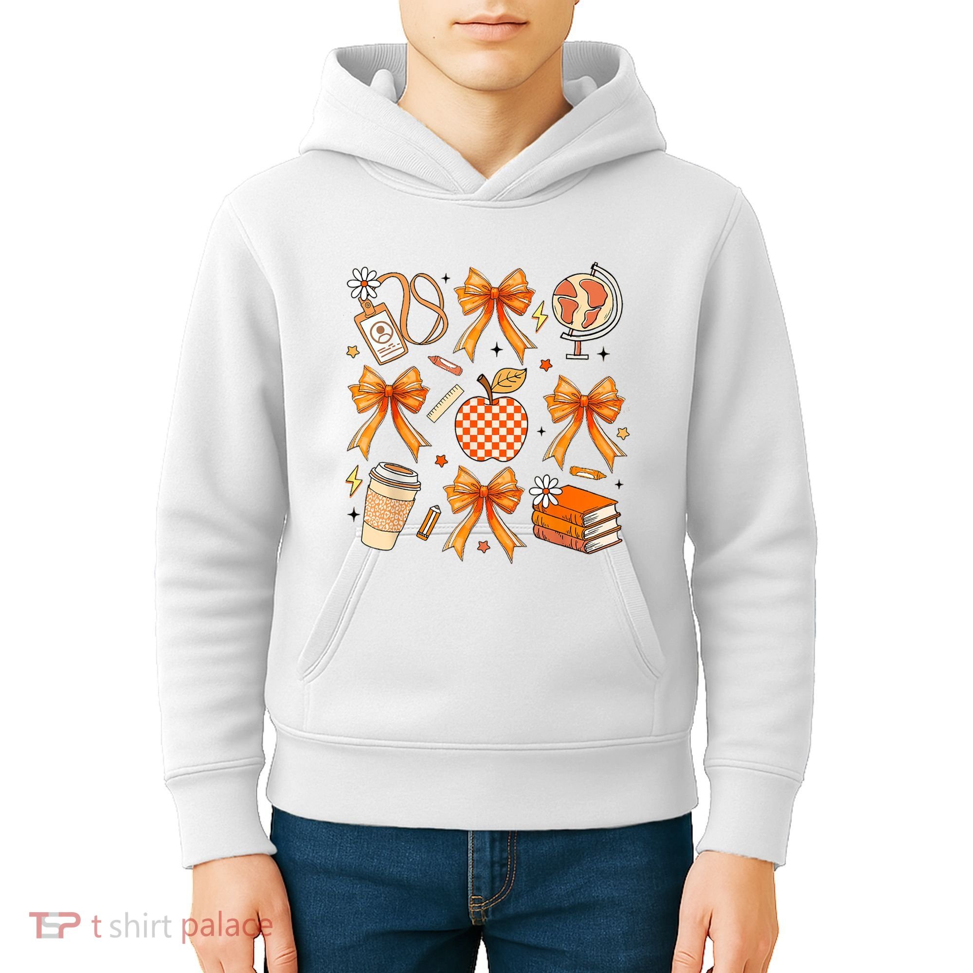 Coquette Teacher Game Day Fall Autumn Book Coffee Kids Hoodie