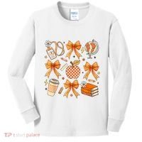 Coquette Teacher Game Day Fall Autumn Book Coffee Kids Long Sleeve Shirt thumb 0
