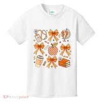 Coquette Teacher Game Day Fall Autumn Book Coffee Kids T-Shirt thumb 0