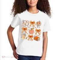 Coquette Teacher Game Day Fall Autumn Book Coffee Kids T-Shirt thumb 2