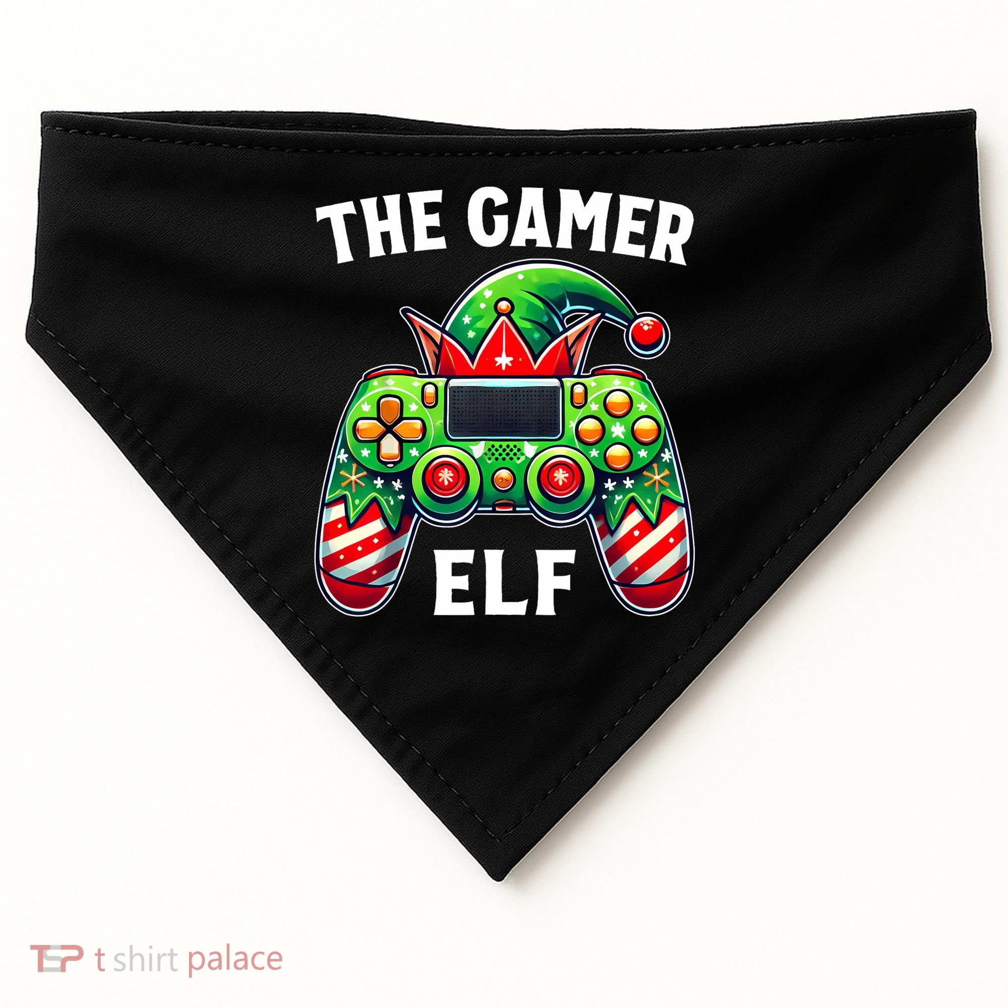 Christmas The Gamer Elf Video Gaming USA-Made Doggie Bandana