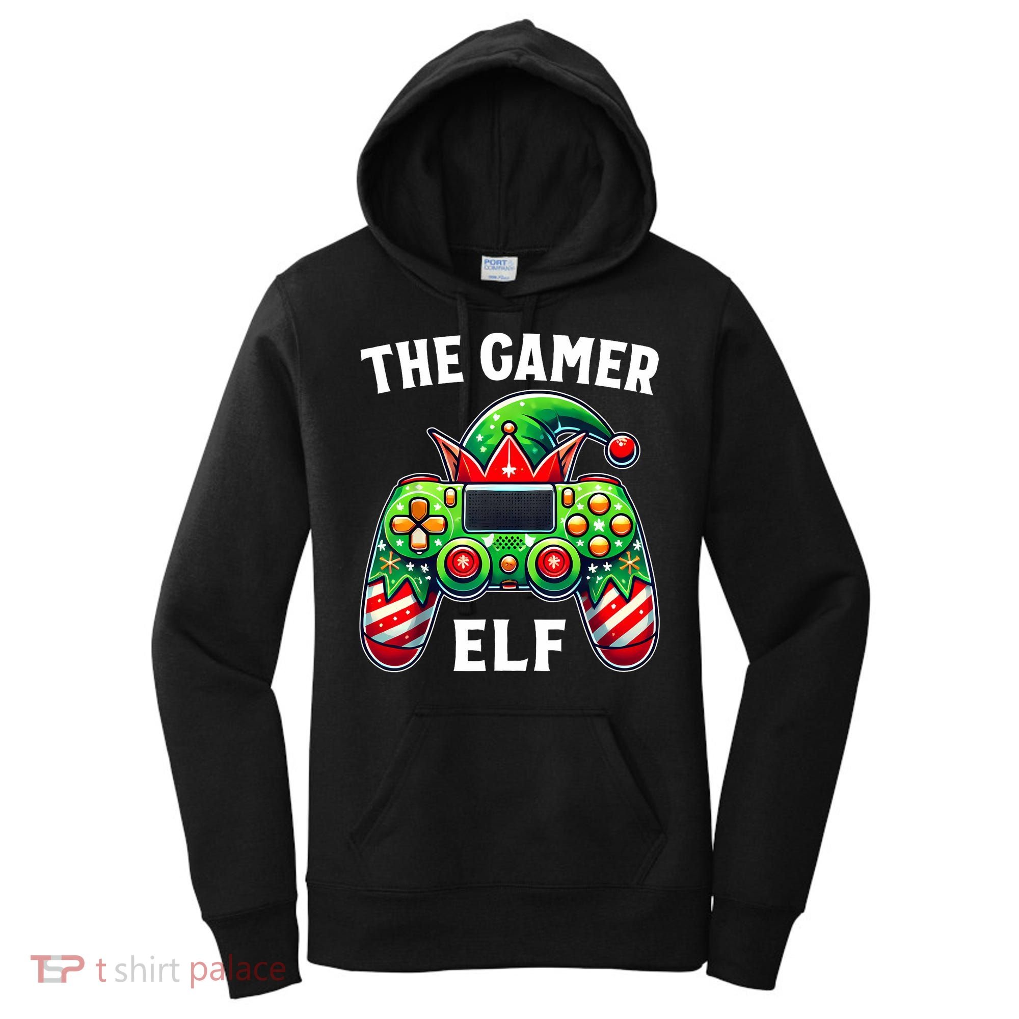 Christmas The Gamer Elf Video Gaming Women's Hoodie