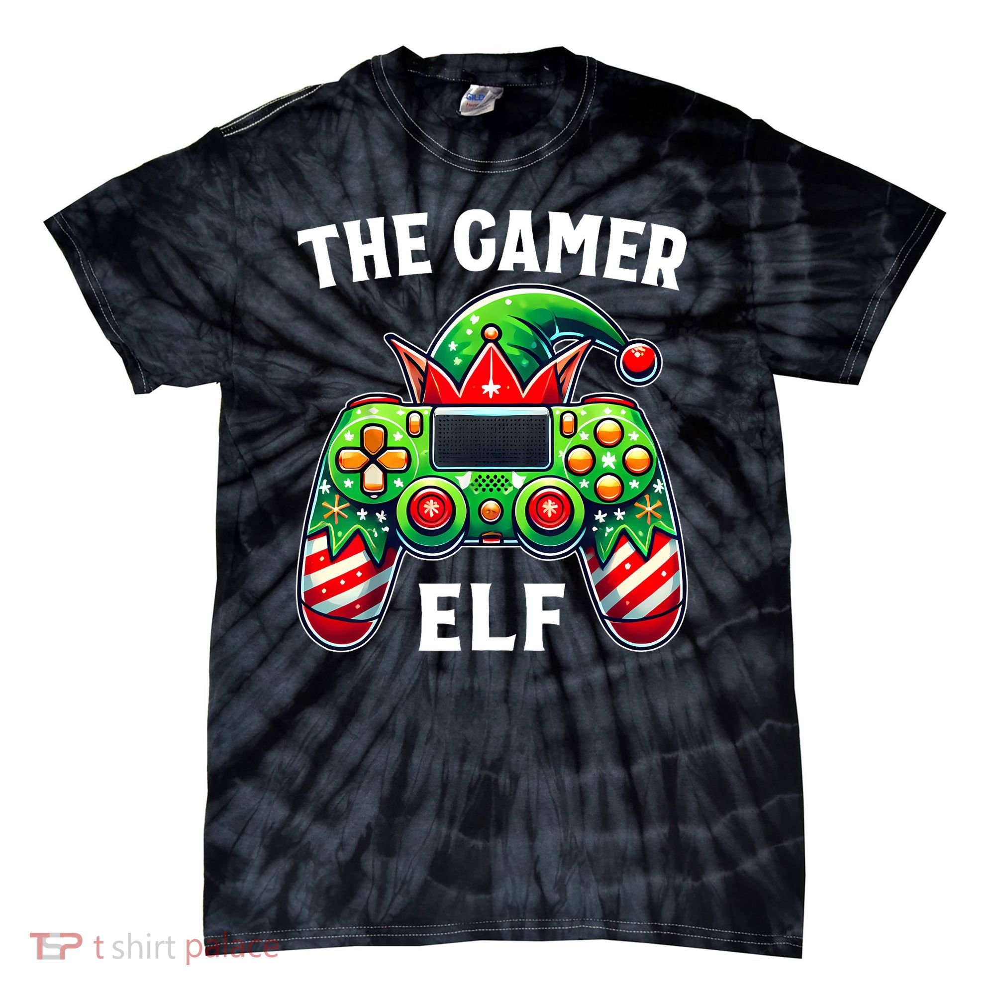 Christmas The Gamer Elf Video Gaming Tie-Dye T-Shirt