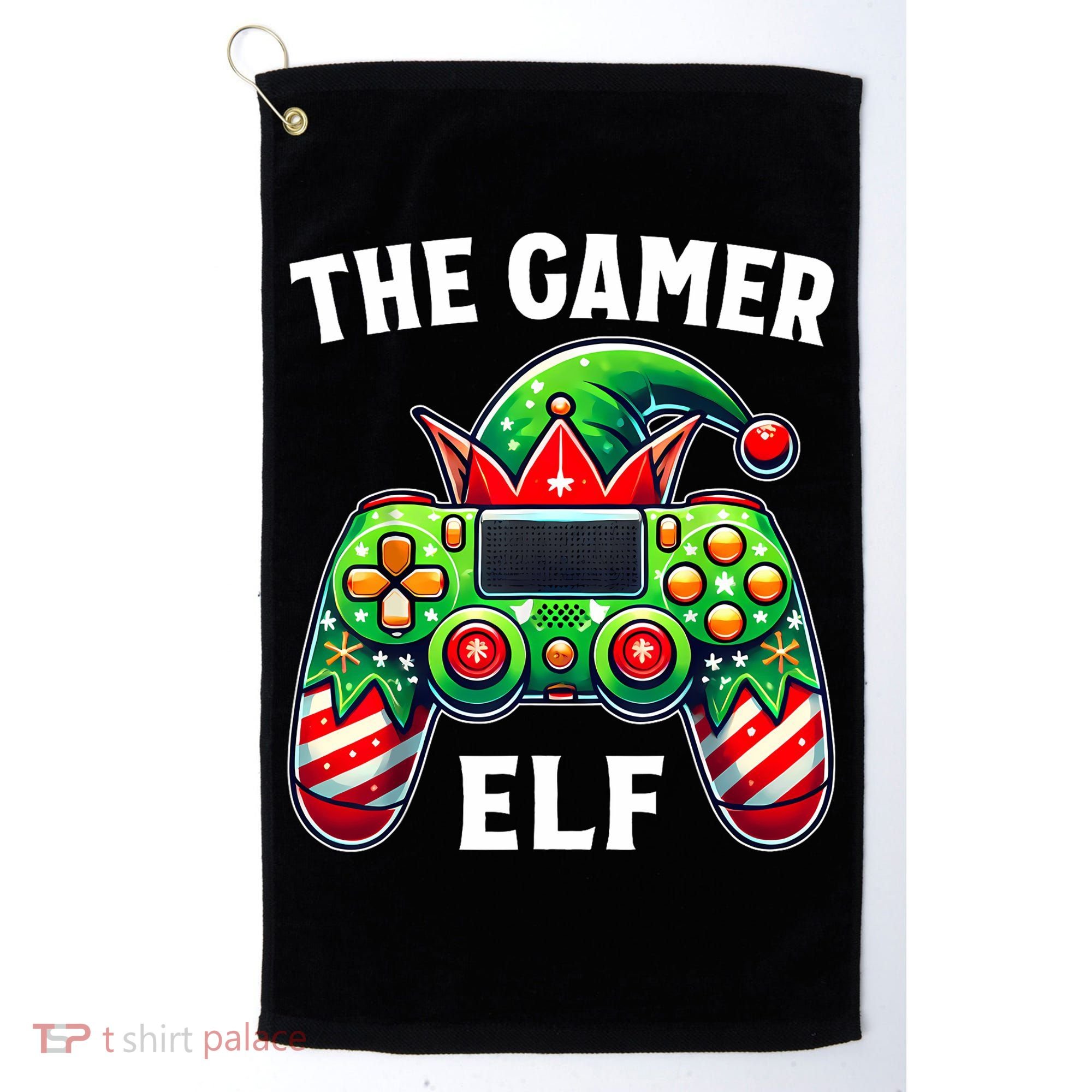 Christmas The Gamer Elf Video Gaming Golf Towel