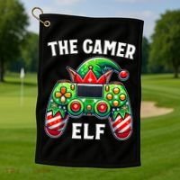 Christmas The Gamer Elf Video Gaming Golf Towel thumb 1