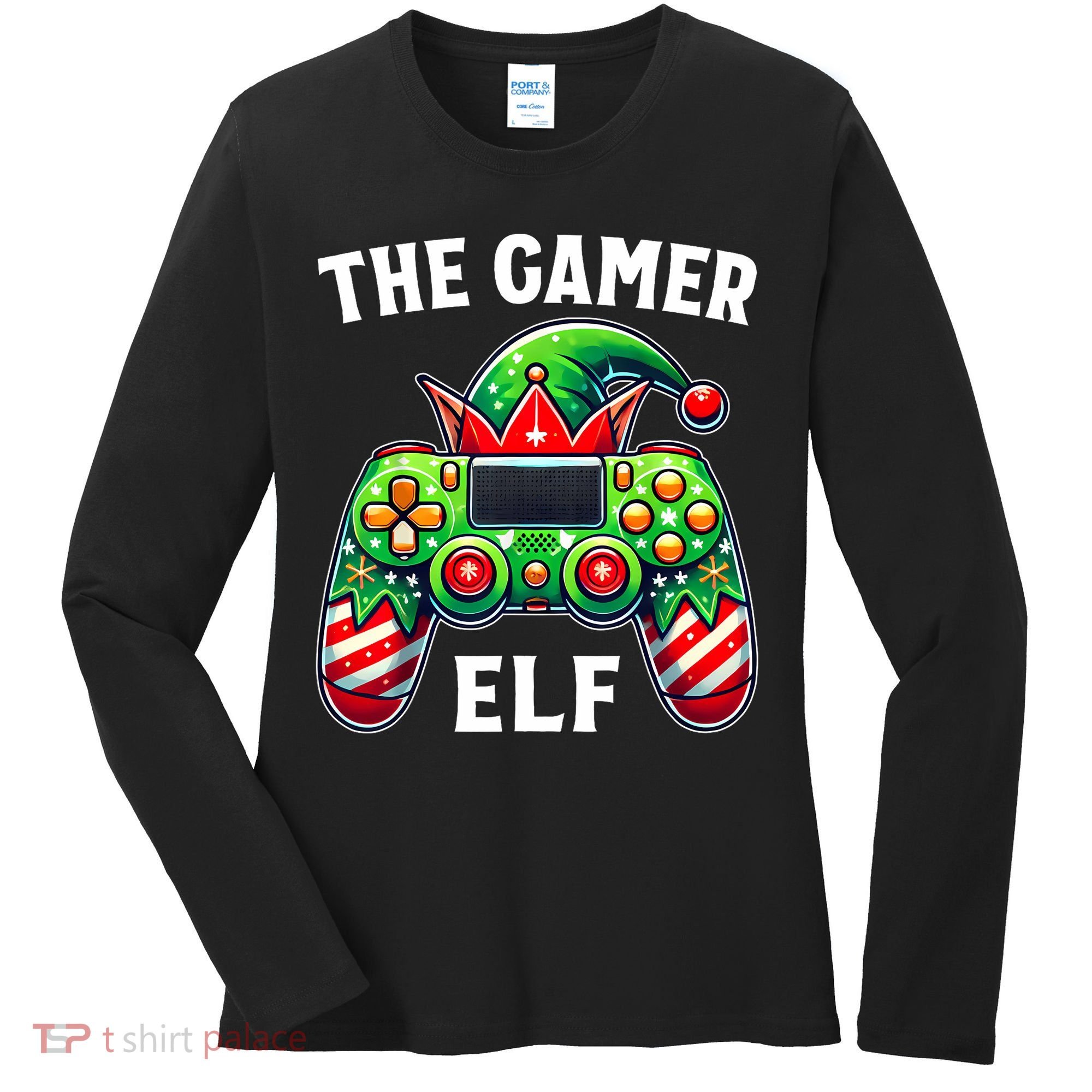 Christmas The Gamer Elf Video Gaming Women's Long Sleeve Shirt