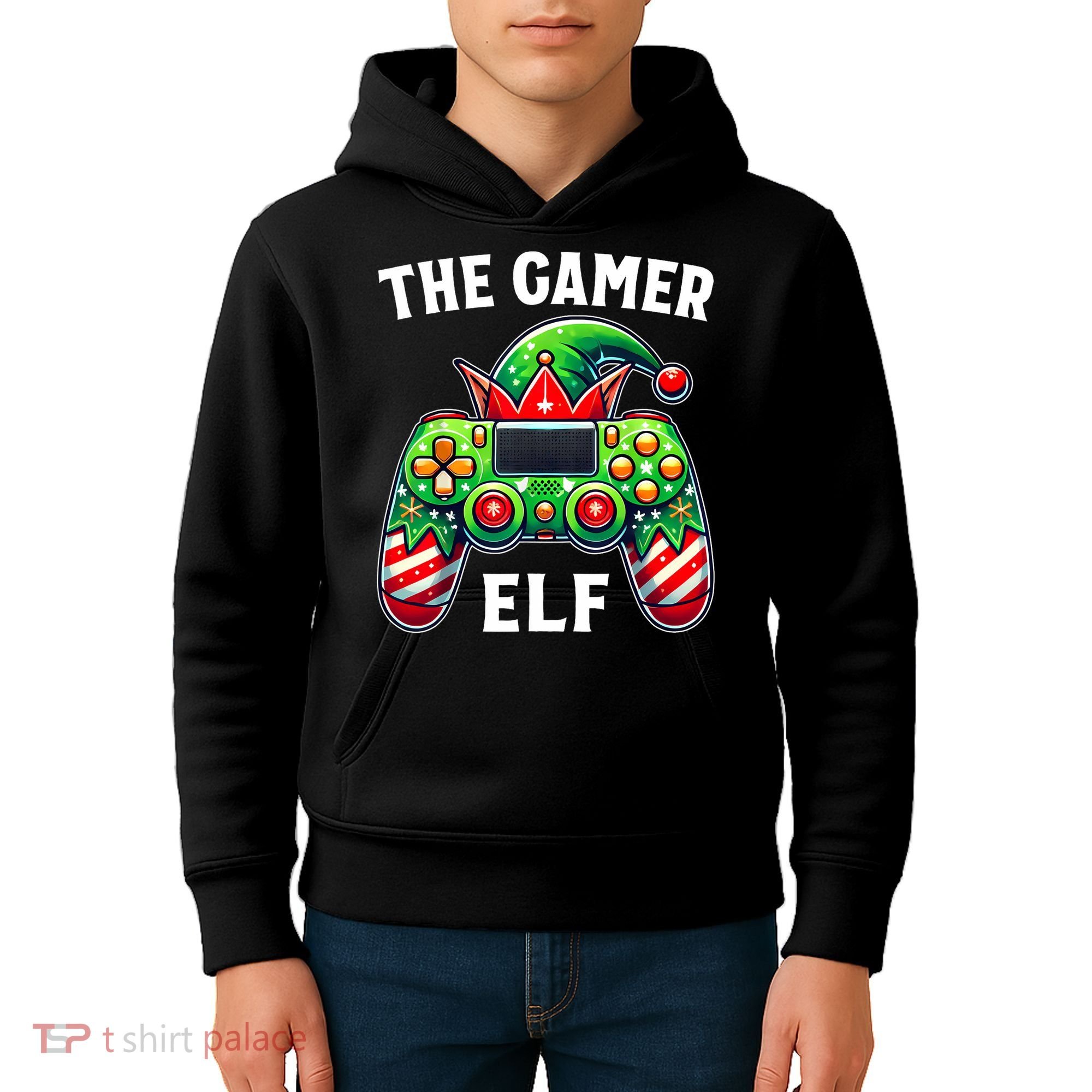 Christmas The Gamer Elf Video Gaming Kids Hoodie