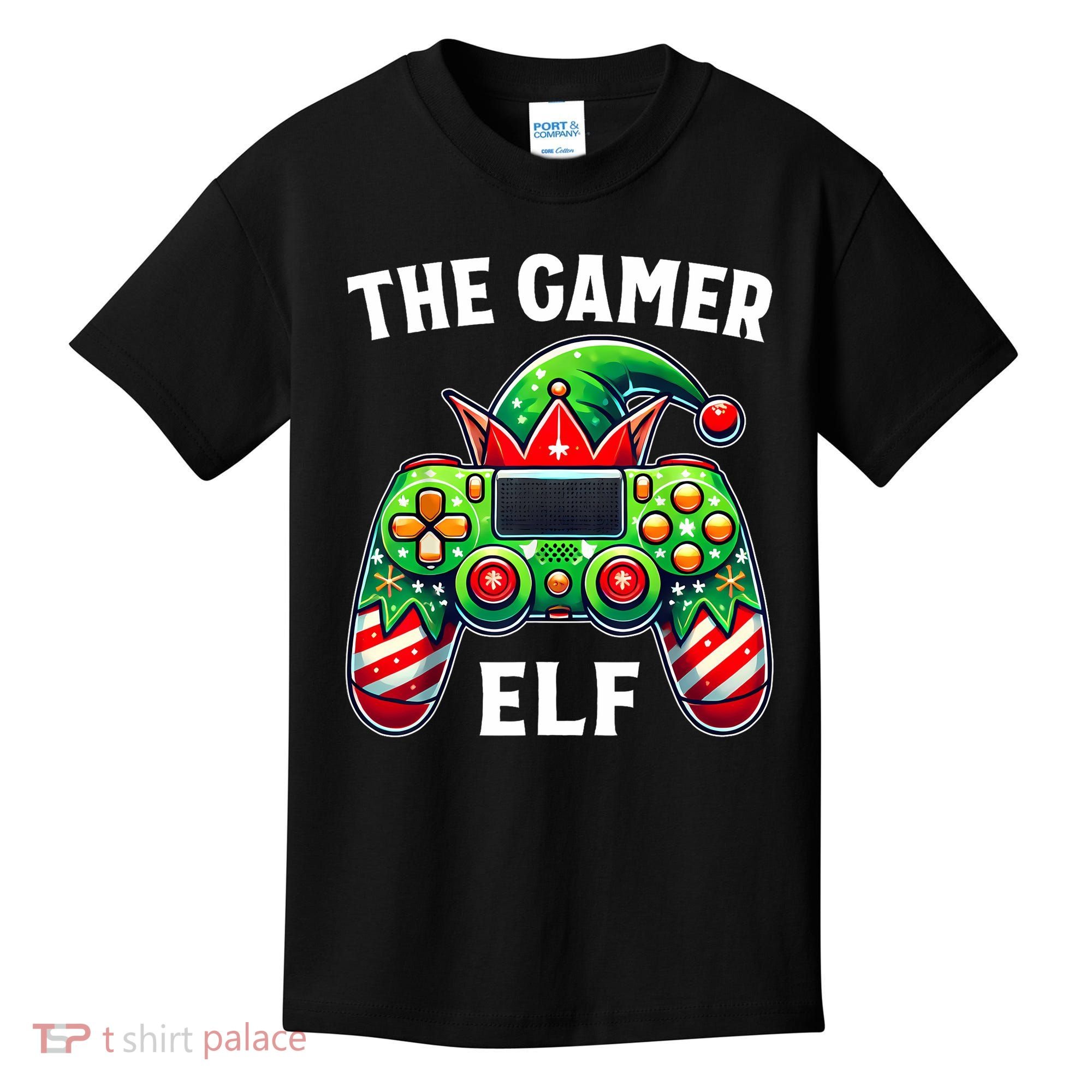 Christmas The Gamer Elf Video Gaming Kids T-Shirt
