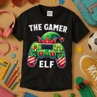 Christmas The Gamer Elf Video Gaming Kids T-Shirt thumb 3