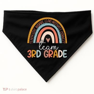 Cute Third Grade Teacher Boho Rainbow Team 3rd Grade USA-Made Doggie Bandana