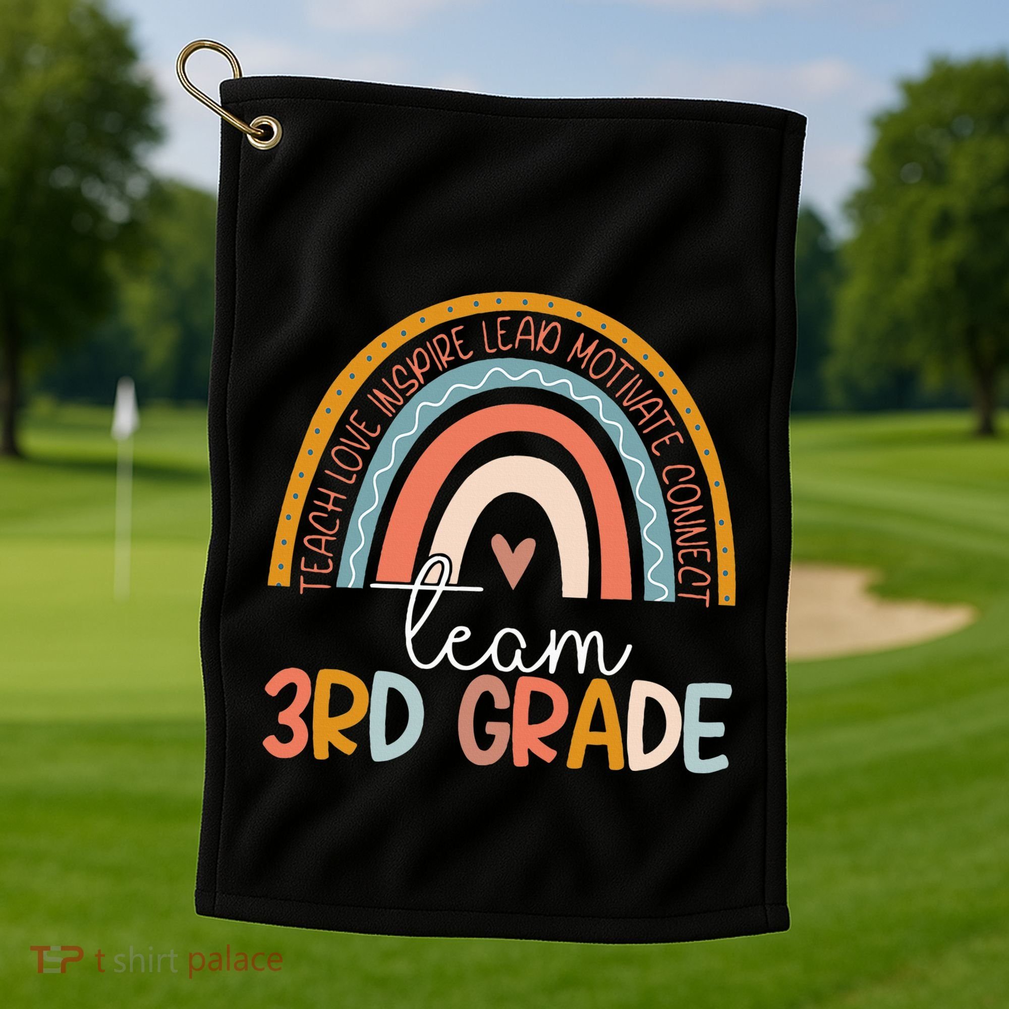 Cute Third Grade Teacher Boho Rainbow Team 3rd Grade Golf Towel