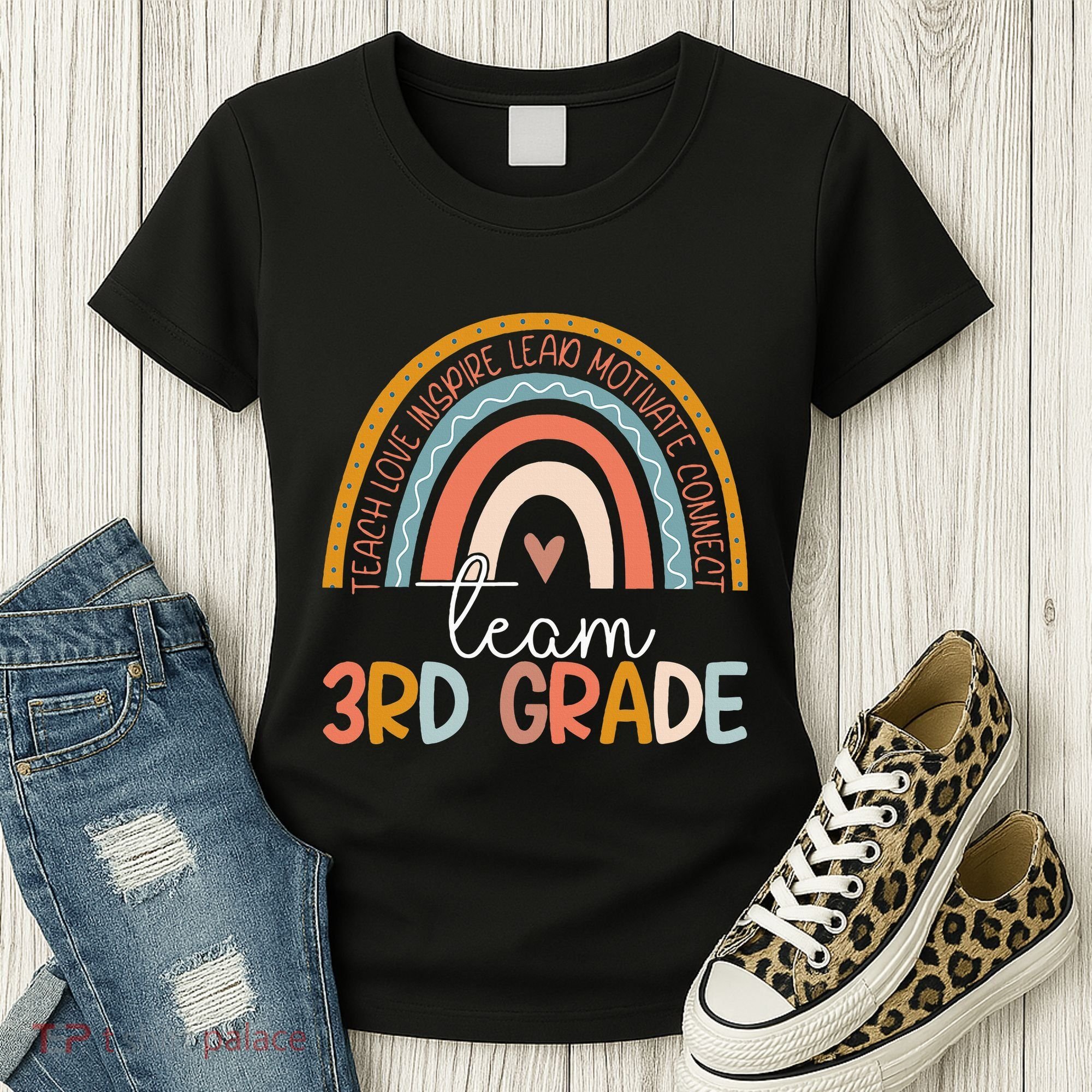 Cute Third Grade Teacher Boho Rainbow Team 3rd Grade Women's T-Shirt