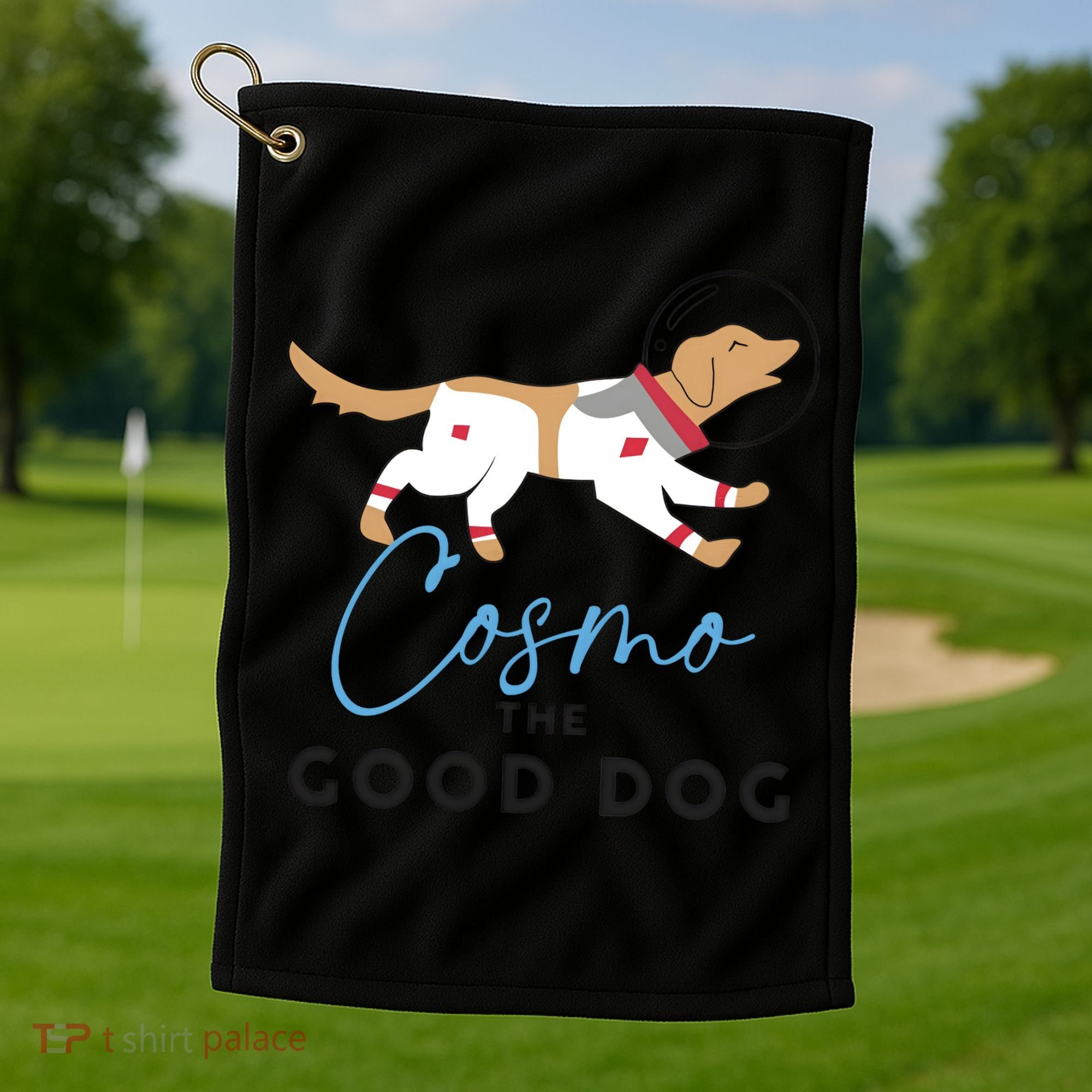 Cosmo The Good Dog Rocket Lylla Floor & Teefs Space Dog Golf Towel
