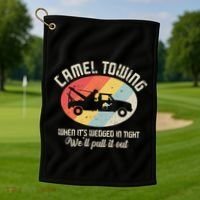 Camel Towing Halloween Retro Golf Towel thumb 1