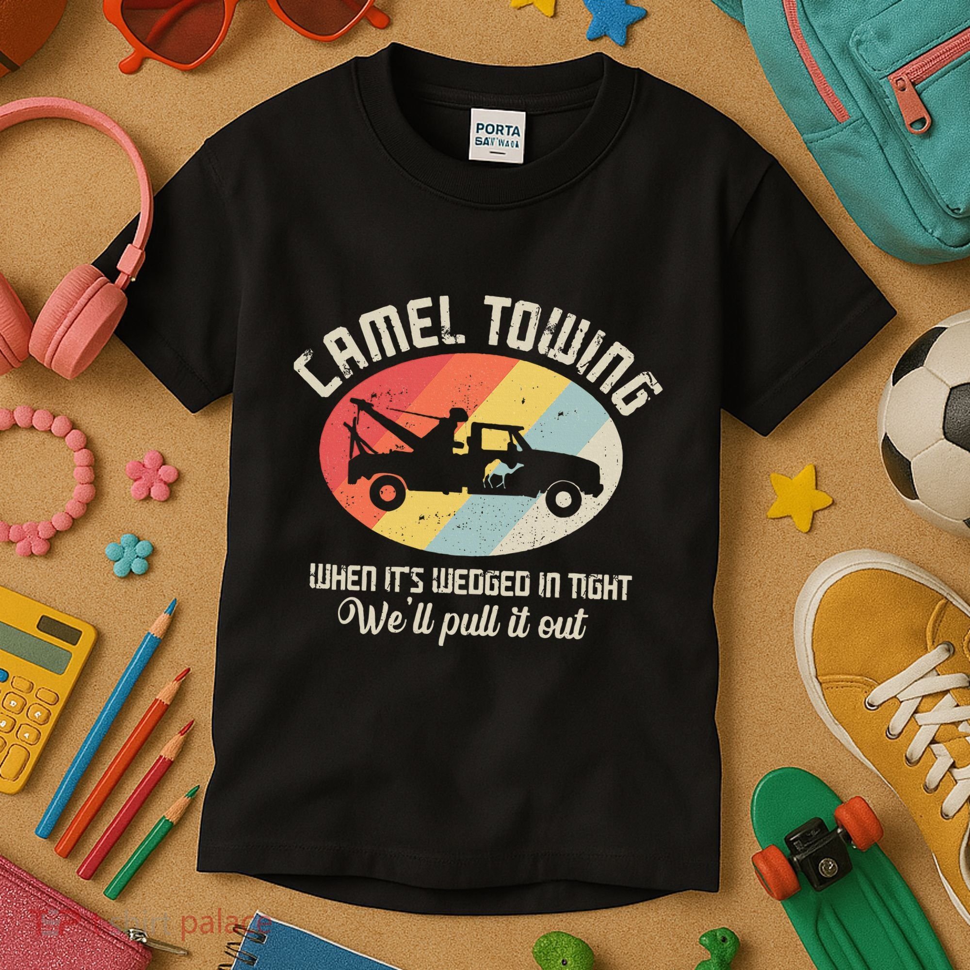Camel Towing Halloween Retro Kids T-Shirt
