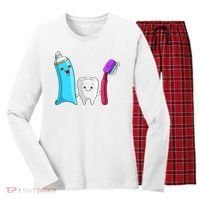 Cute Tooth Holding Toothbrush And Toot Paste Women's Long Sleeve Flannel Pajama Set  thumb 0