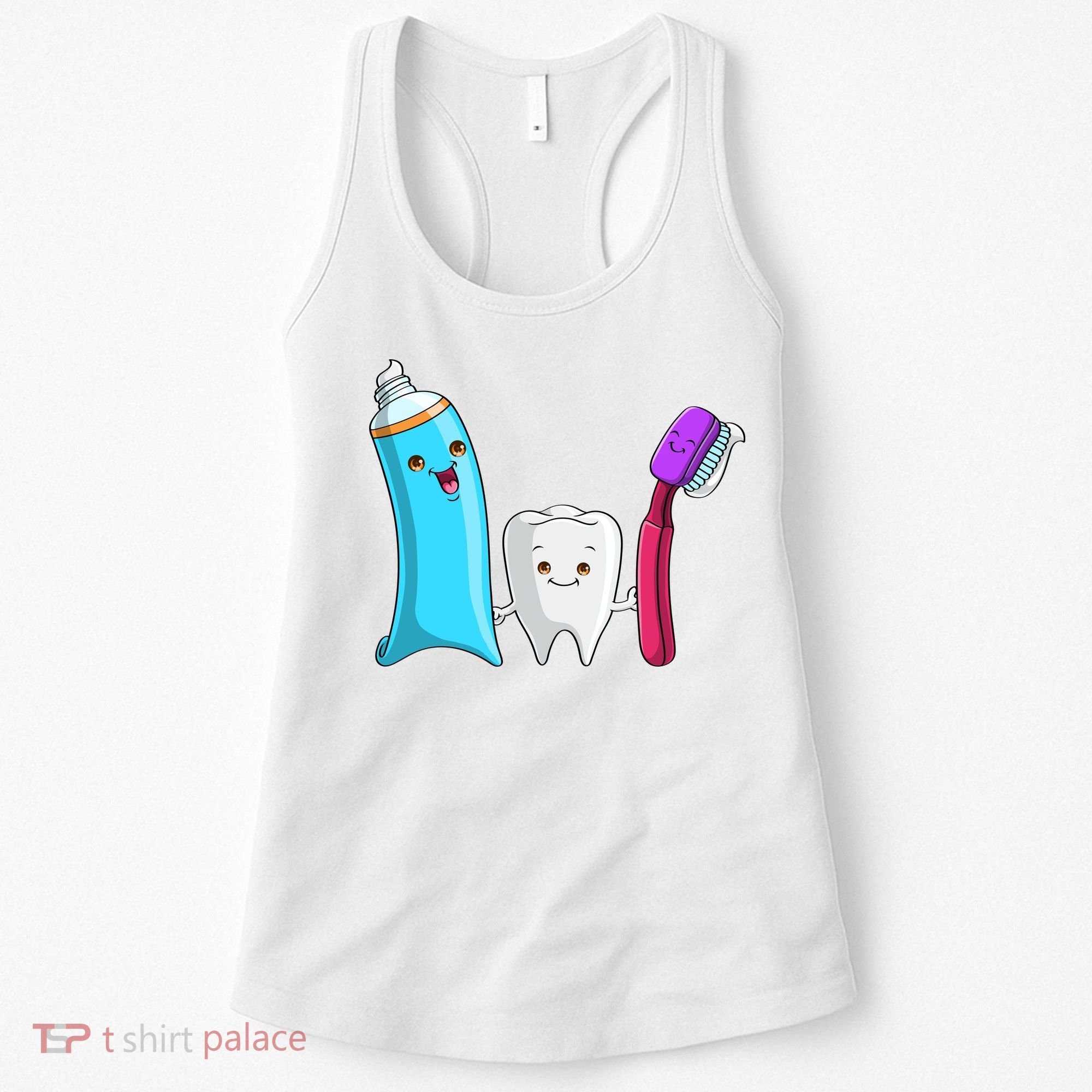 Cute Tooth Holding Toothbrush And Toot Paste Women's Tank Top