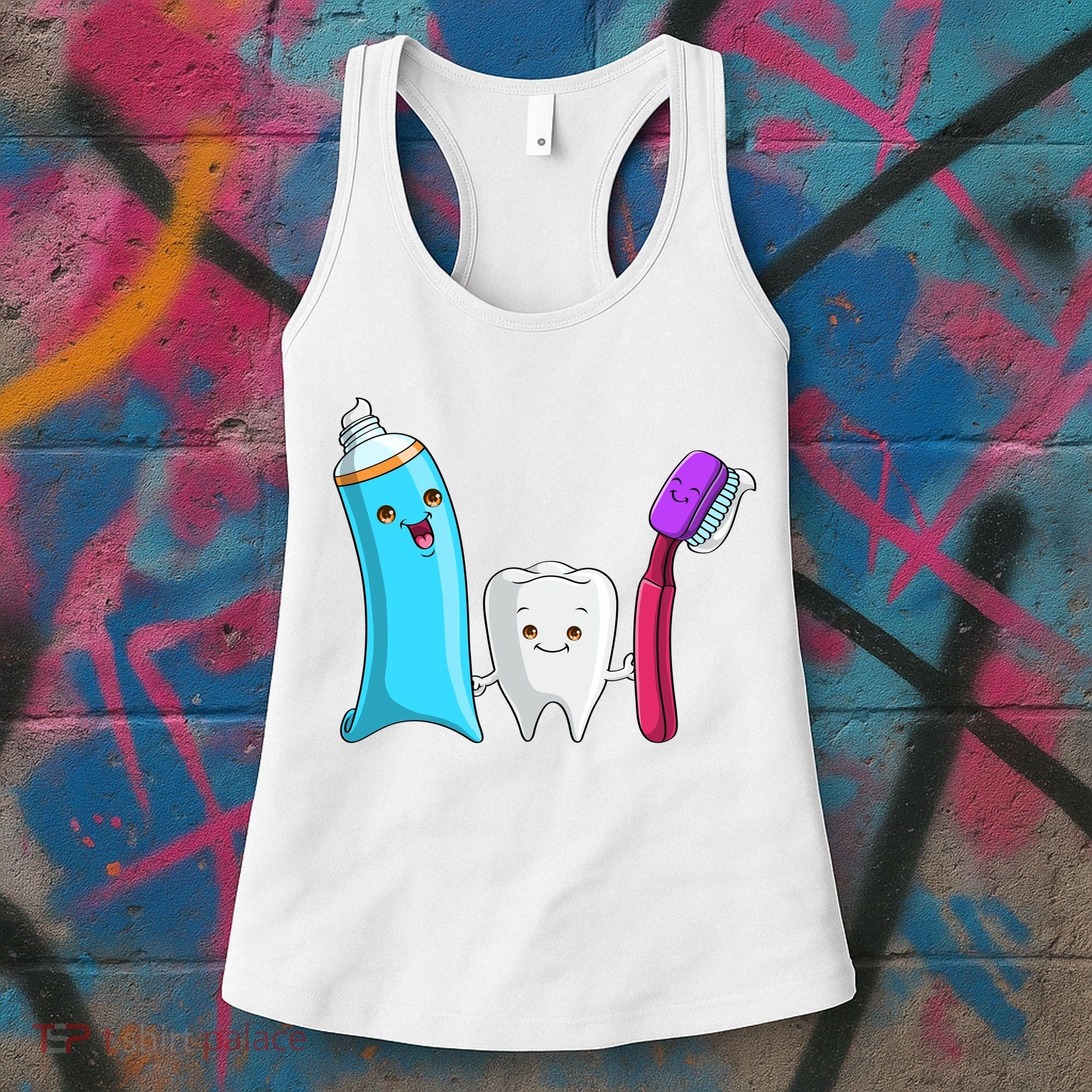 Cute Tooth Holding Toothbrush And Toot Paste Women's Tank Top