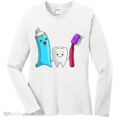 Cute Tooth Holding Toothbrush And Toot Paste Women's Long Sleeve Shirt