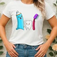 Cute Tooth Holding Toothbrush And Toot Paste Women's T-Shirt thumb 2
