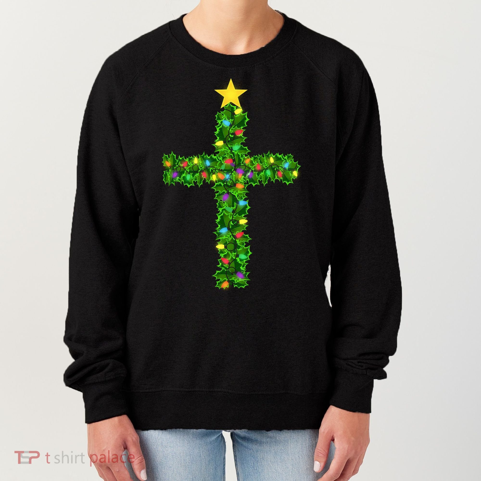 Christmas Tree Holly Cross Women's Sweatshirt