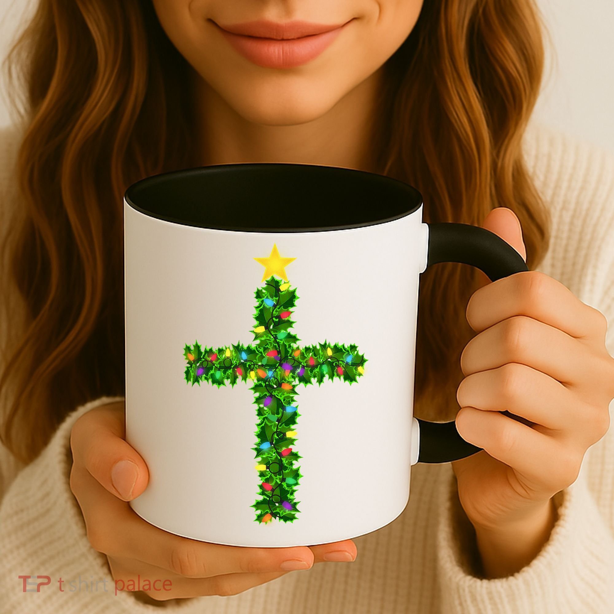 Christmas Tree Holly Cross Coffee Mug