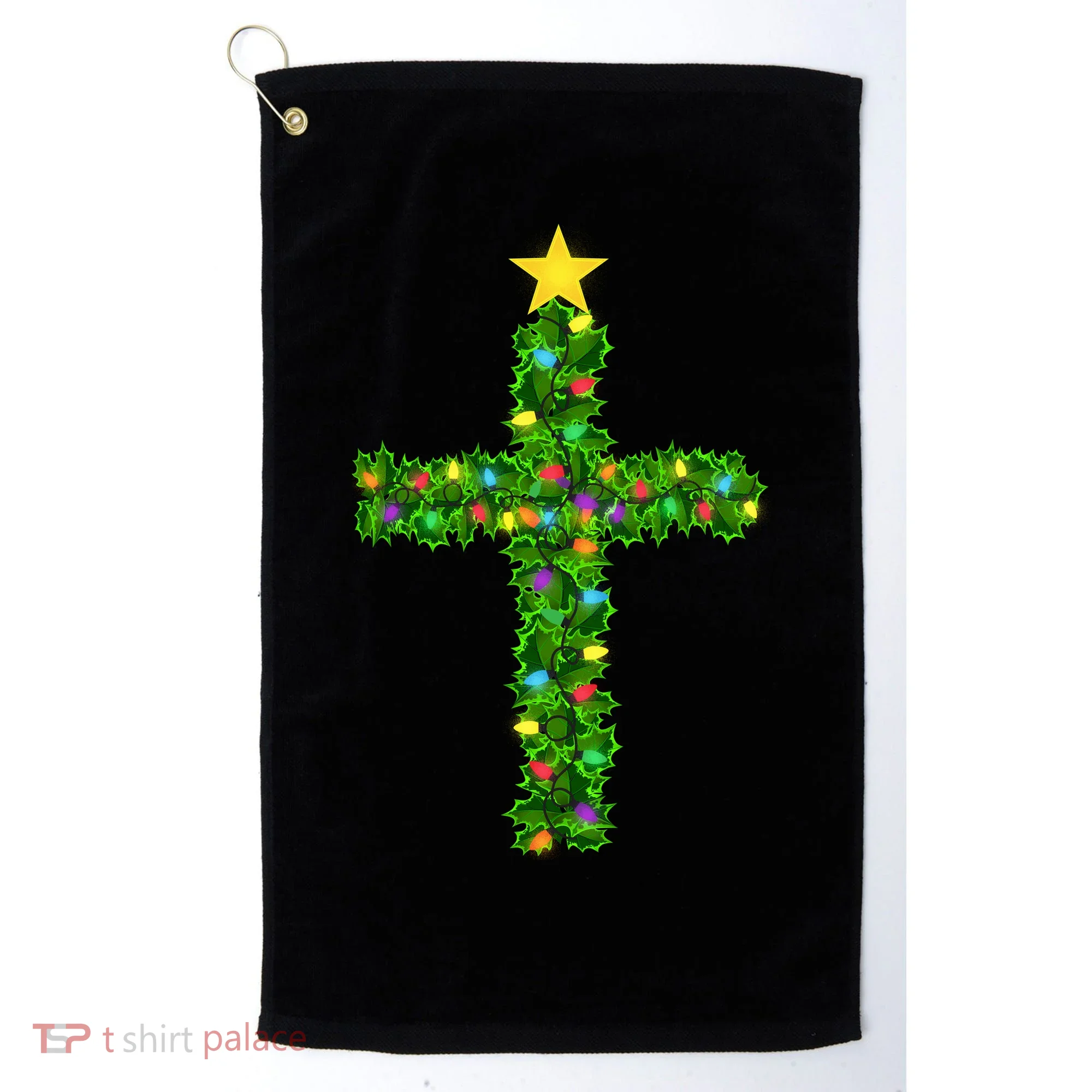 Christmas Tree Holly Cross Golf Towel
