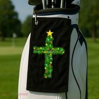 Christmas Tree Holly Cross Golf Towel thumb 2