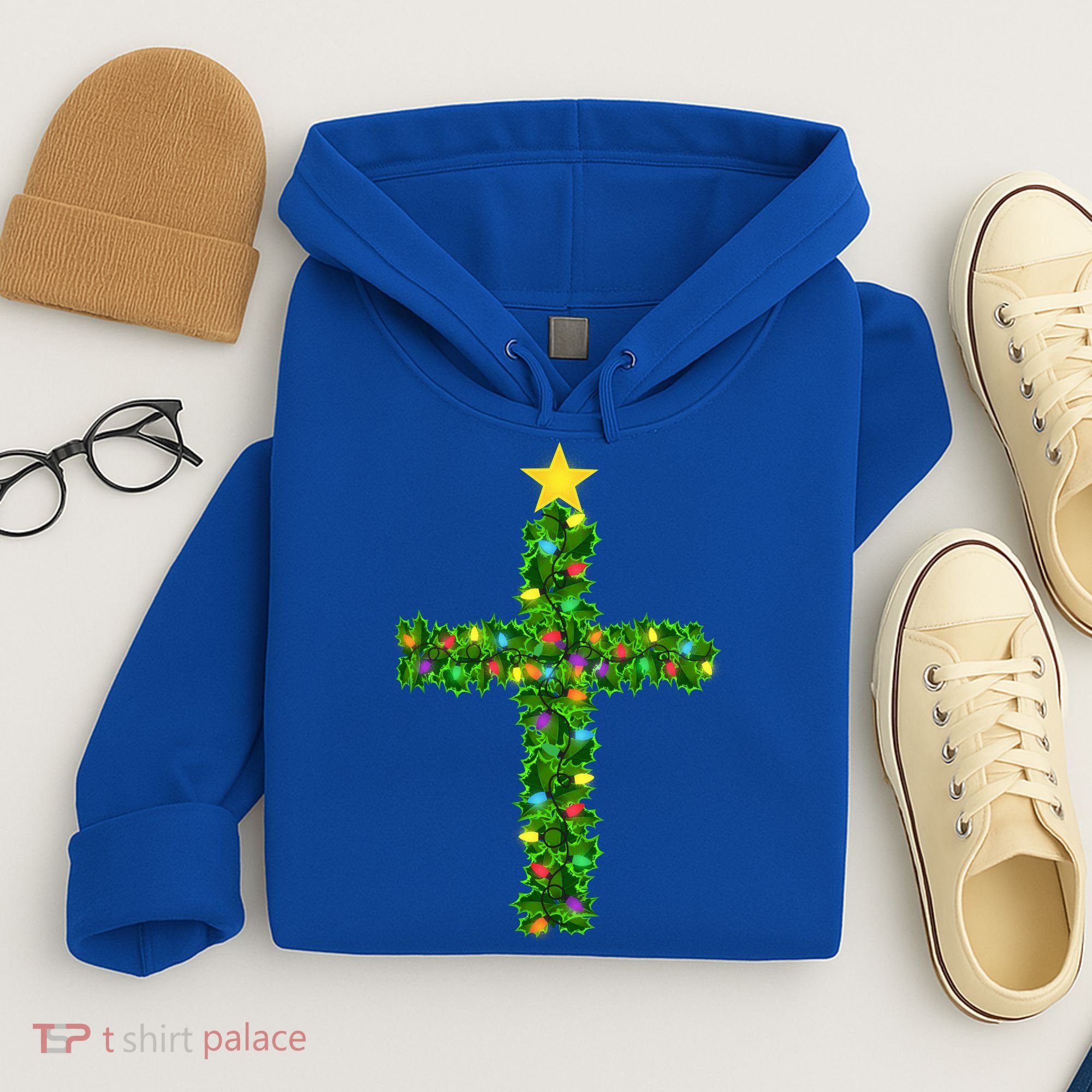 Christmas Tree Holly Cross Hoodie