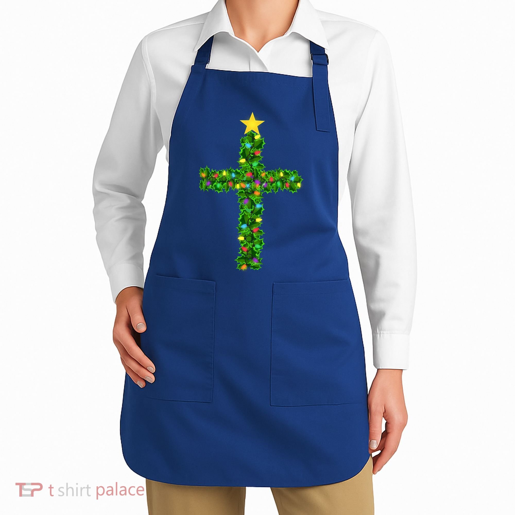 Christmas Tree Holly Cross Apron