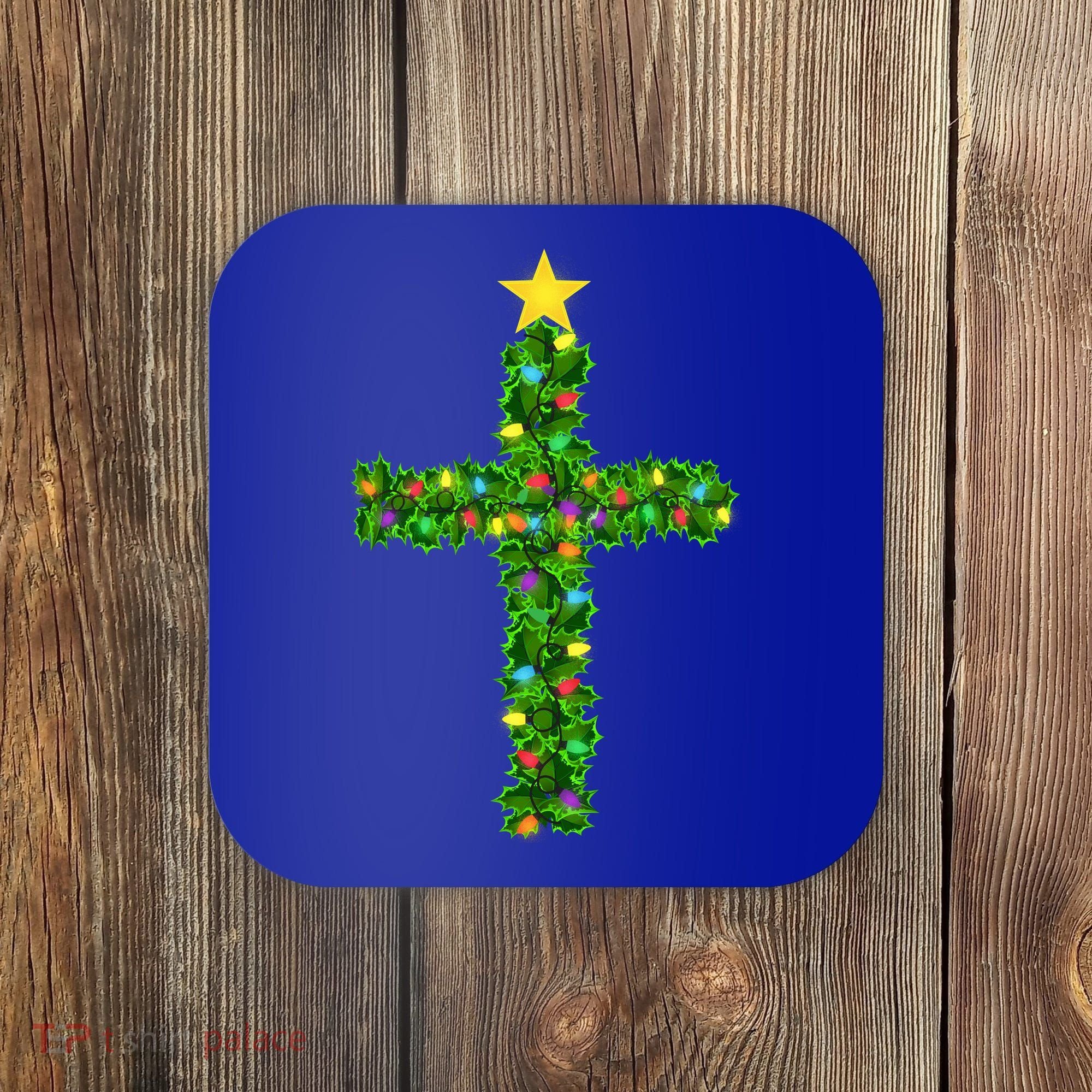 Christmas Tree Holly Cross Coaster
