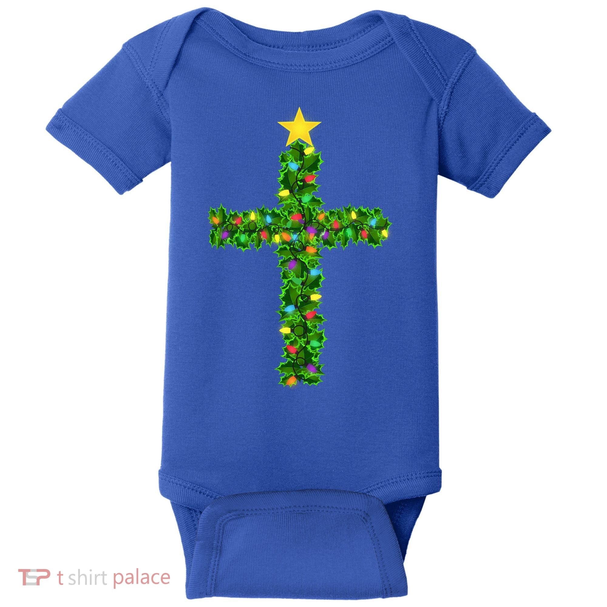 Christmas Tree Holly Cross Baby Bodysuit