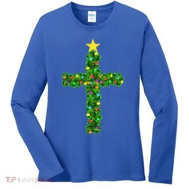 Christmas Tree Holly Cross Women's Long Sleeve Shirt