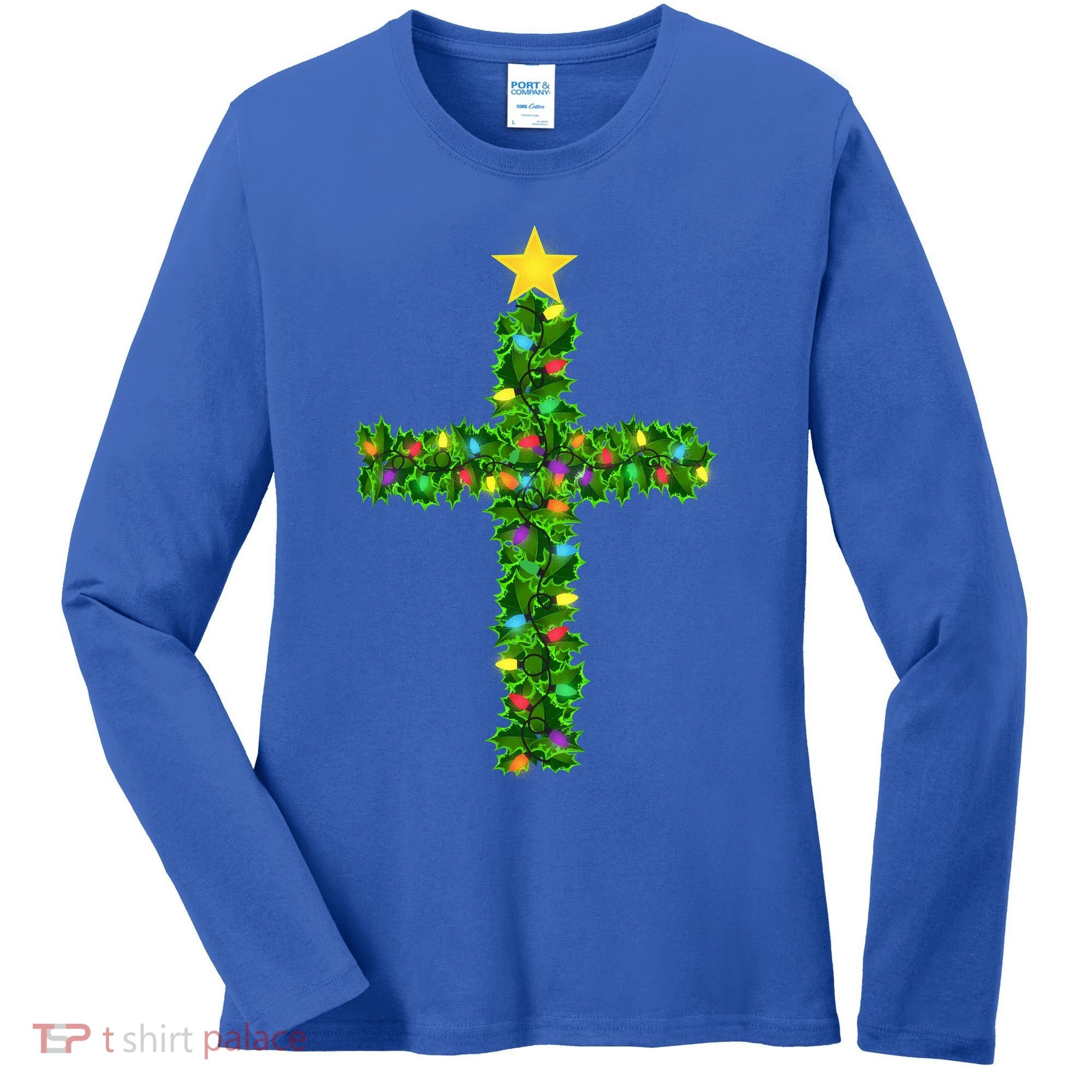 Christmas Tree Holly Cross Women's Long Sleeve Shirt