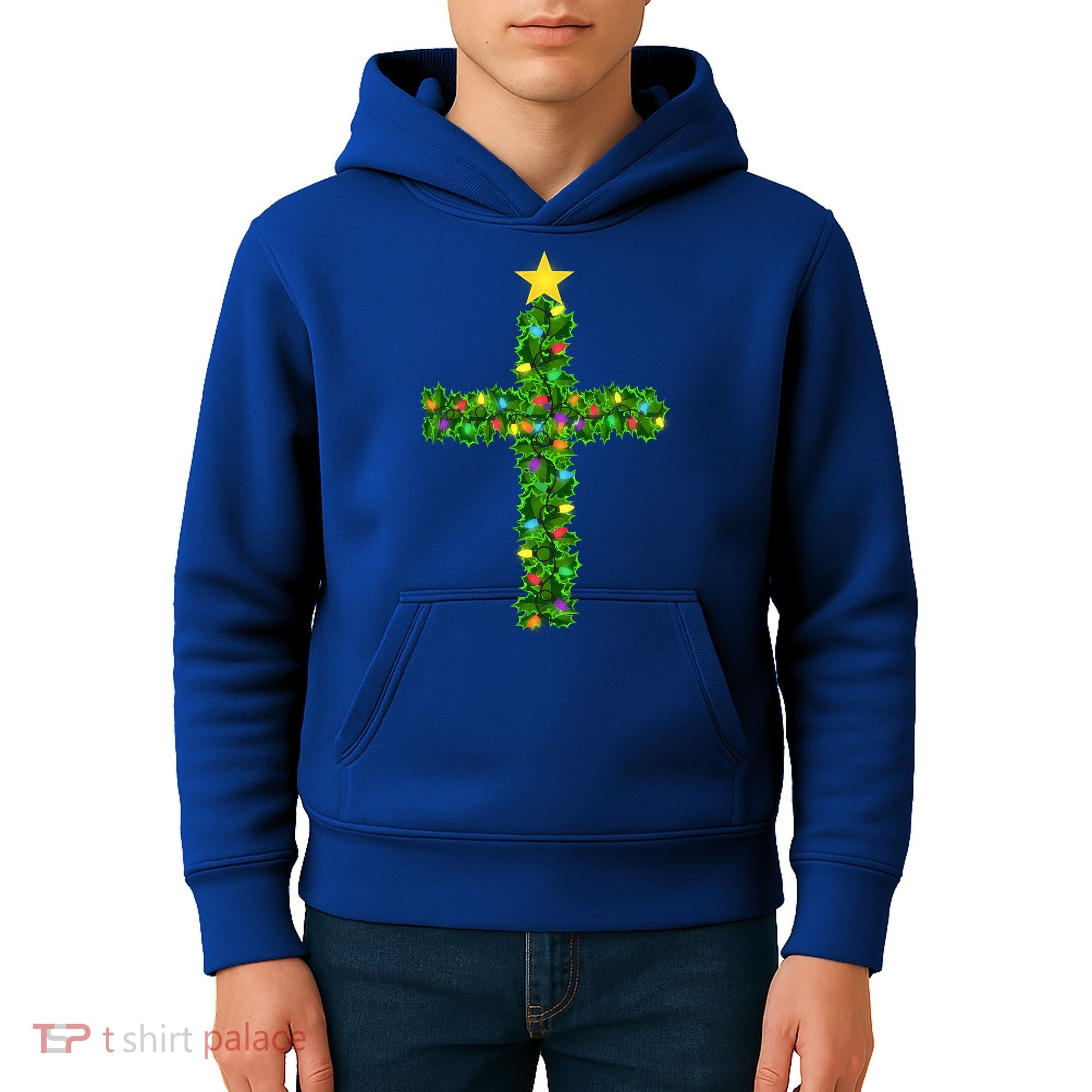 Christmas Tree Holly Cross Kids Hoodie