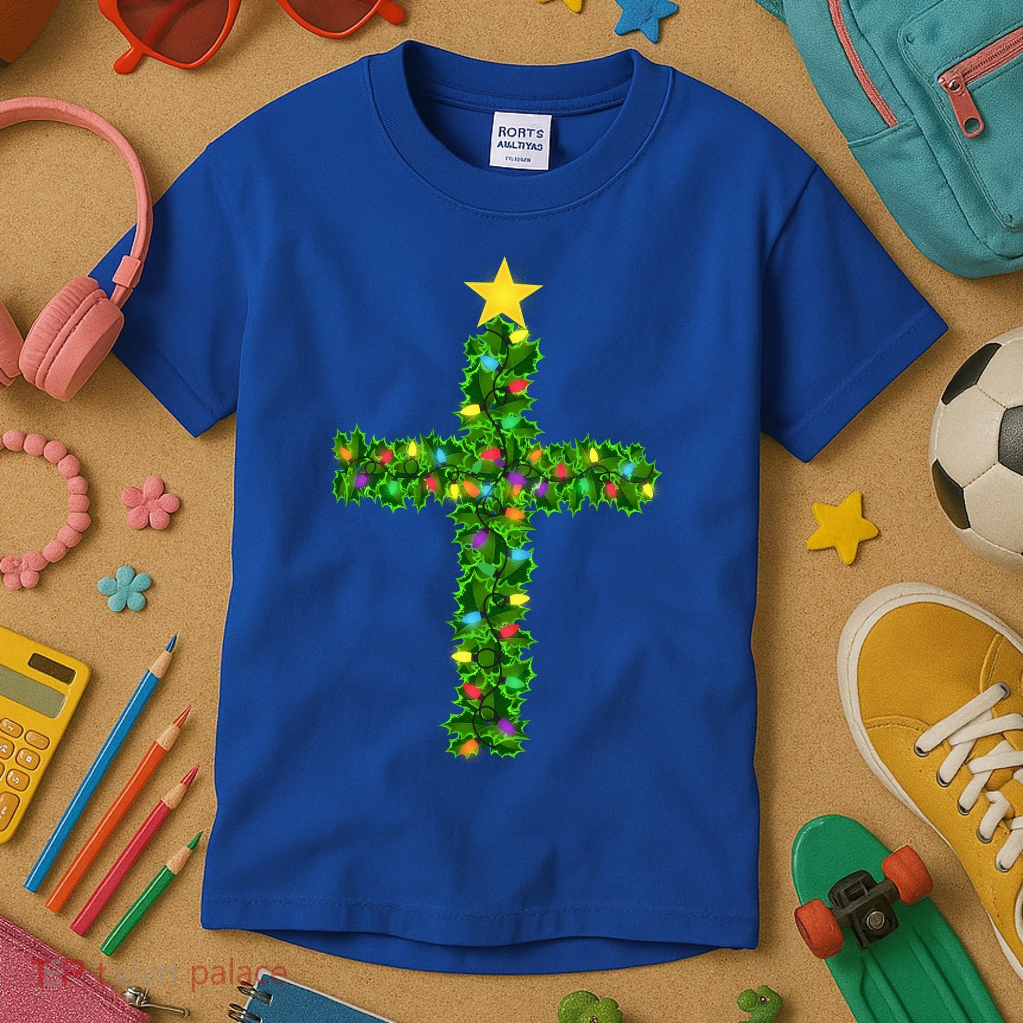 Christmas Tree Holly Cross Kids T-Shirt