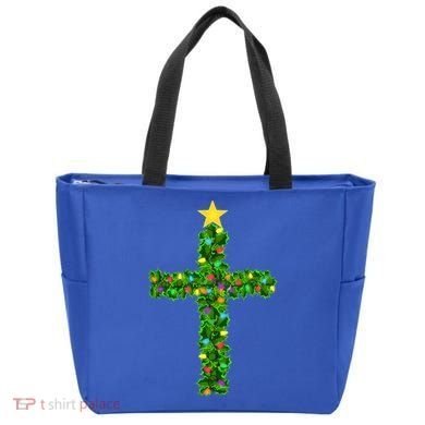 Christmas Tree Holly Cross Tote Bag