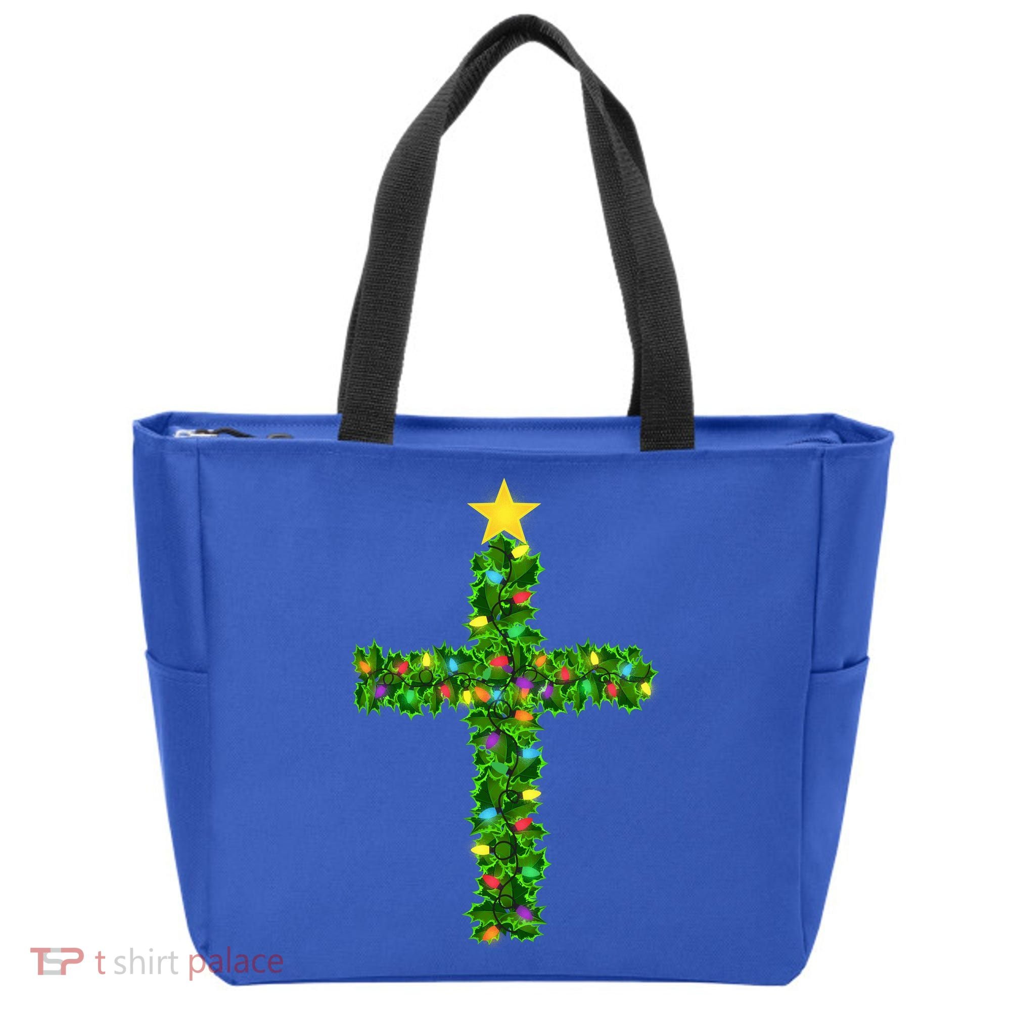 Christmas Tree Holly Cross Tote Bag